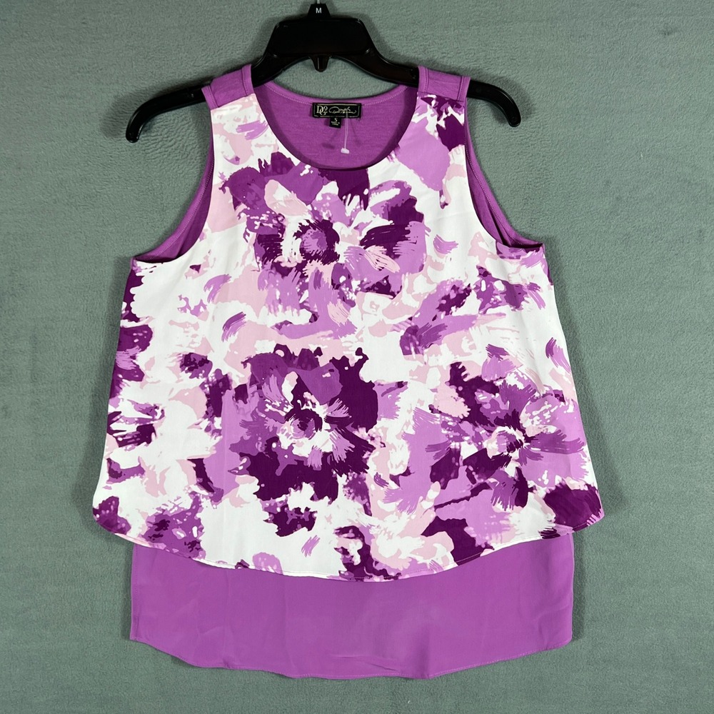 DG2 Diane Gilman Womens Tank Top Size S Purple Floral Layered Hem Sleeveless